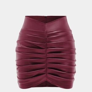 Chic Ruched Mini Skirt in Deep Burgundy NWT